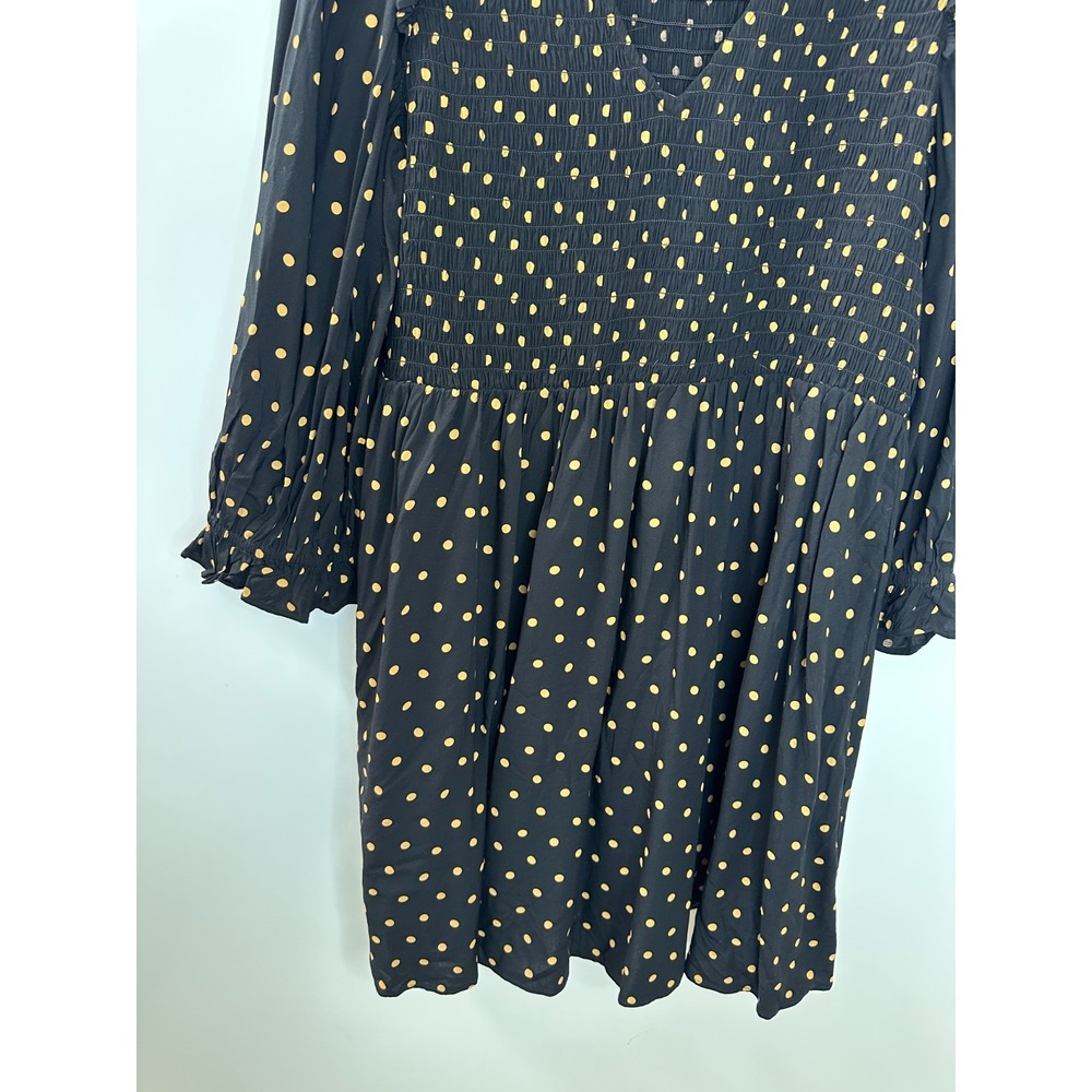 Madewell Lucie V-Neck Smocked Mini Dress Oval Dot Black Tan ND043 Size Medium - Picture 8 of 16